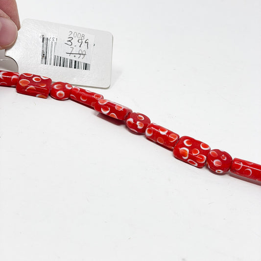 Red Spotted Glass Beads Strand