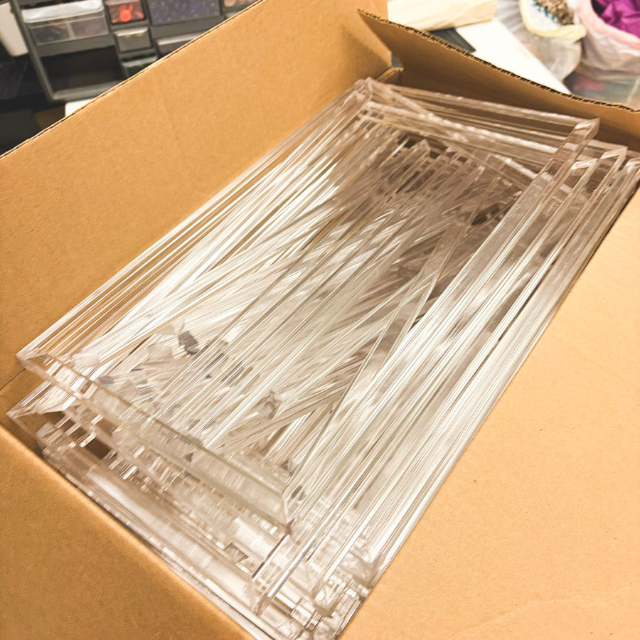 Box of Acrylic Frames/Mitered Strips – Assembled and Pieces / 16" or 9"