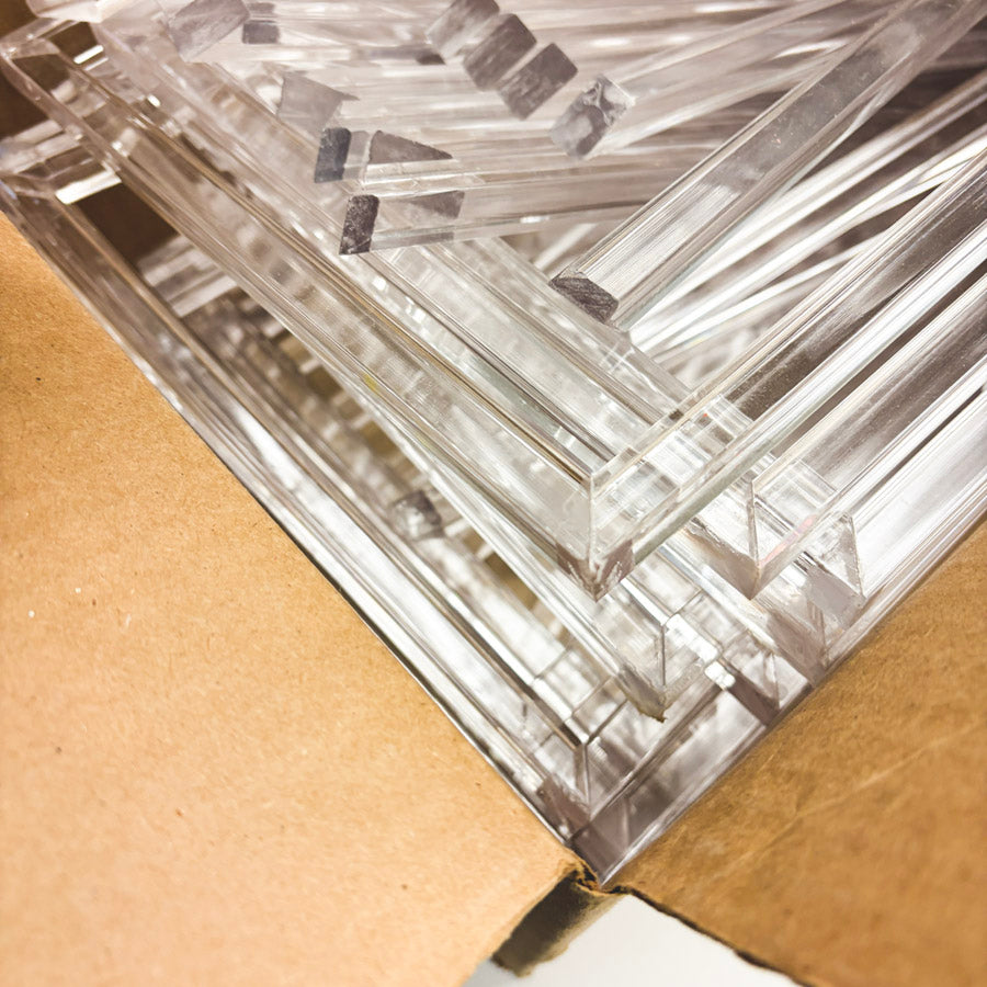 Box of Acrylic Frames/Mitered Strips – Assembled and Pieces / 16" or 9"