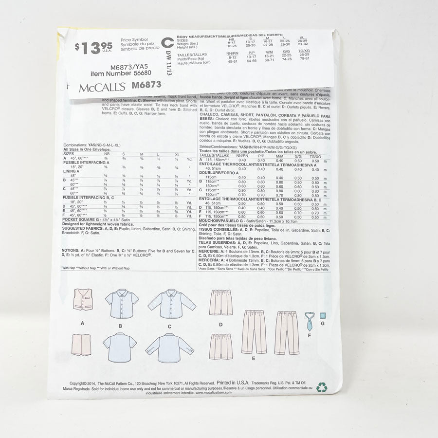 McCall's M6873 Sewing Pattern - Baby Pant Set (Nbn-XL)