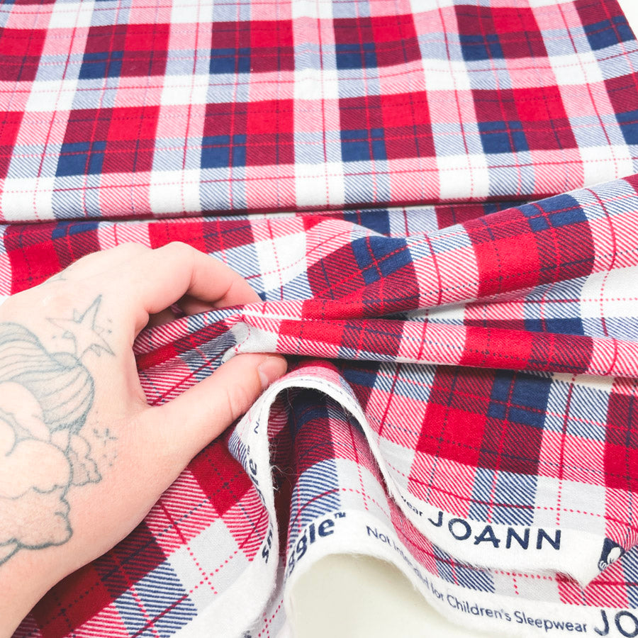 1 Yd x 40" Red and Blue Plaid Flannel Fabric