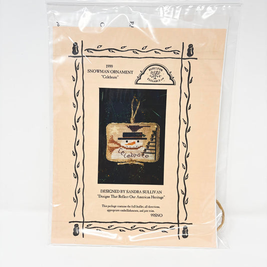 1999 "Celebrate" Snowman Ornament Cross-Stitch Kit – Homespun Elegance