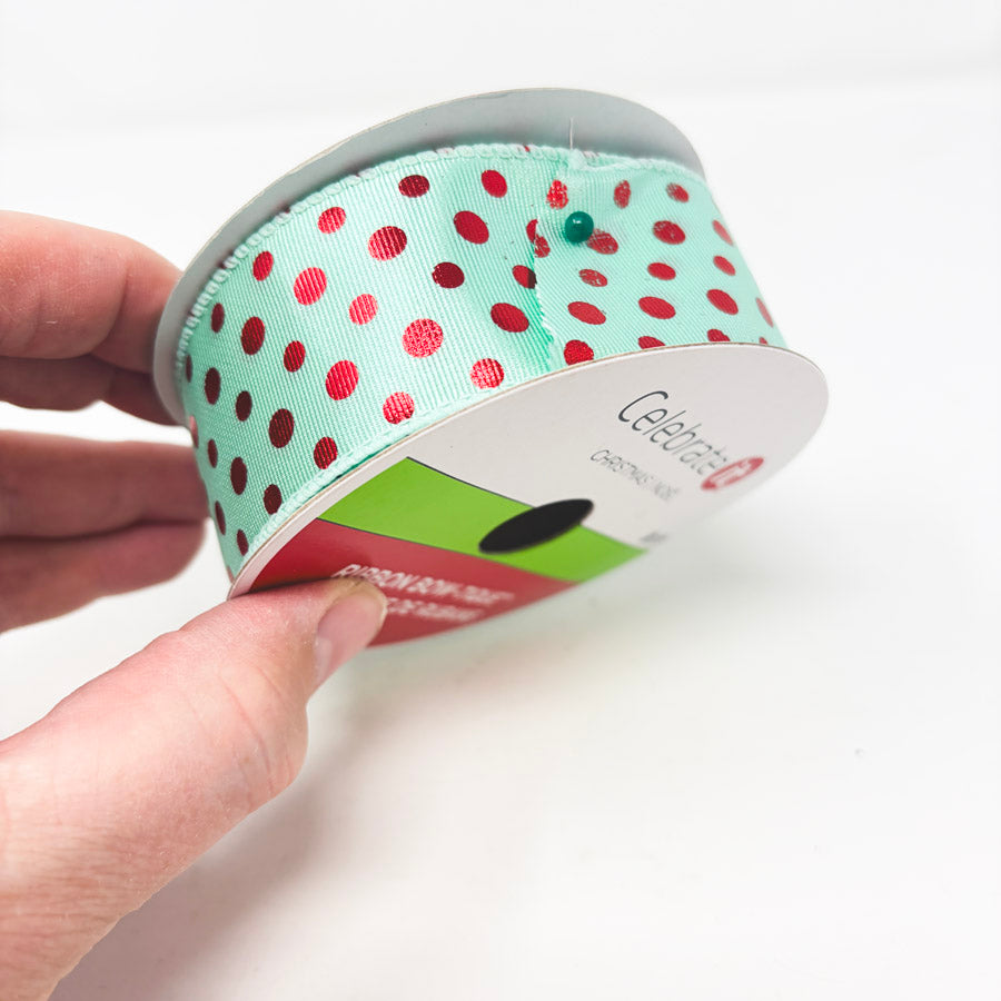 Celebrate It Blue/Red Polka Dot Christmas Ribbon