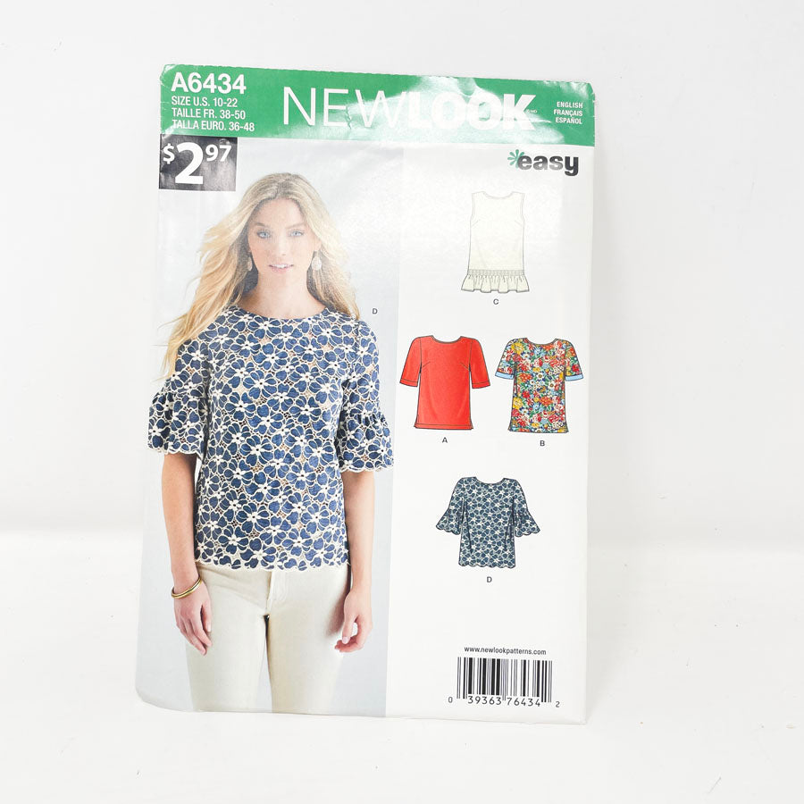 New Look A6434 Sewing Pattern - Top (10-22)