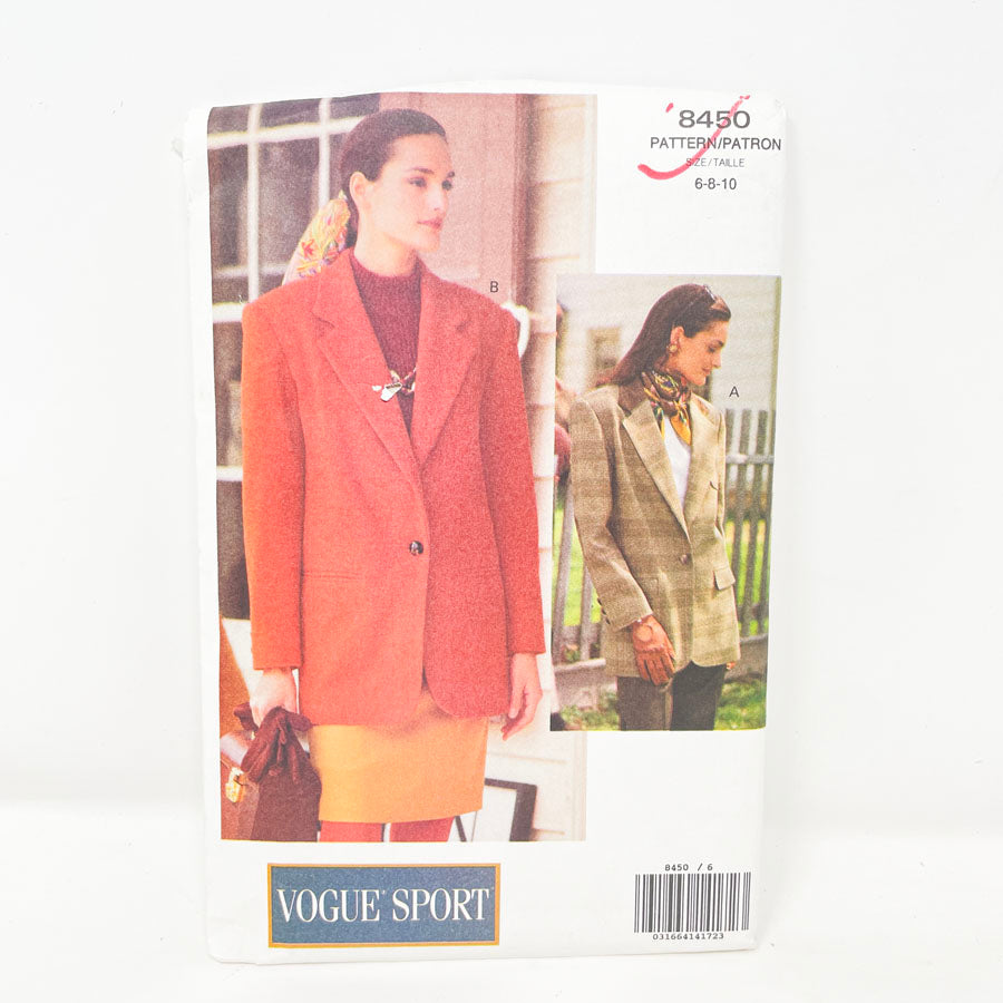 1990s Vogue 8450 Sewing Pattern - Jacket (6-10)