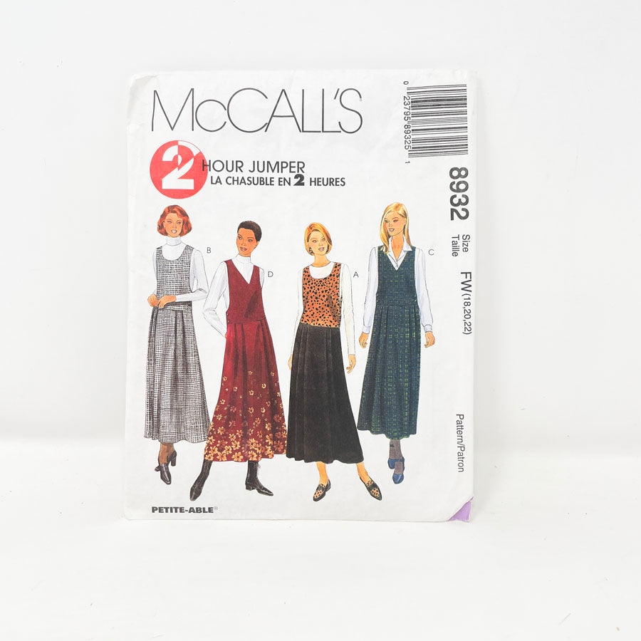 1990s McCall's 8932 Sewing Pattern - Jumper (18-22)