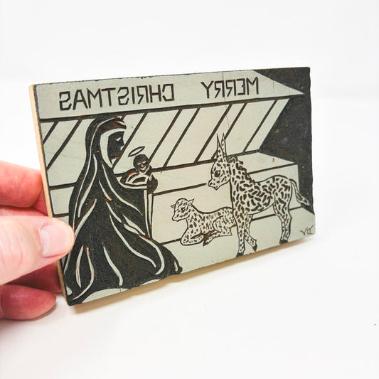 Vintage Nativity Linocut Block