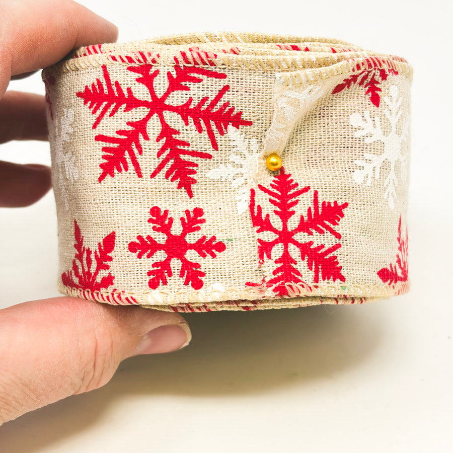 Linen Ribbon with Snowflake Prints