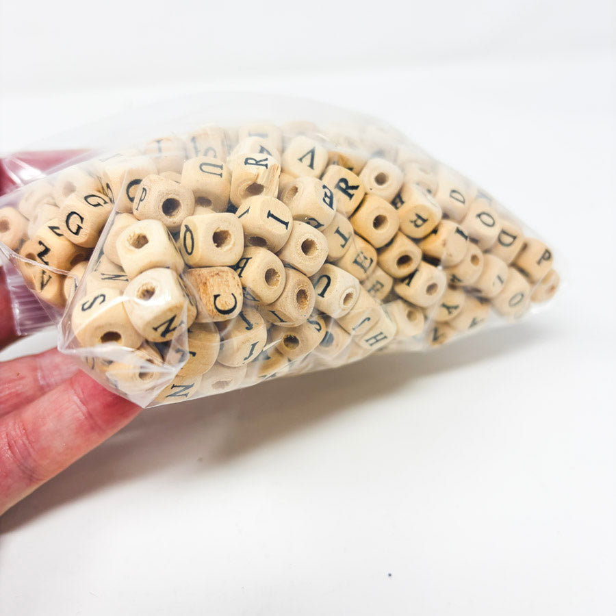 Wood Alphabet Block Bead Bundle