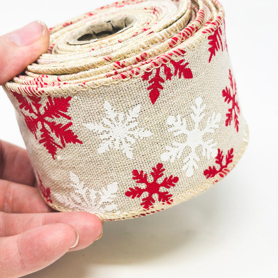 Linen Ribbon with Snowflake Prints