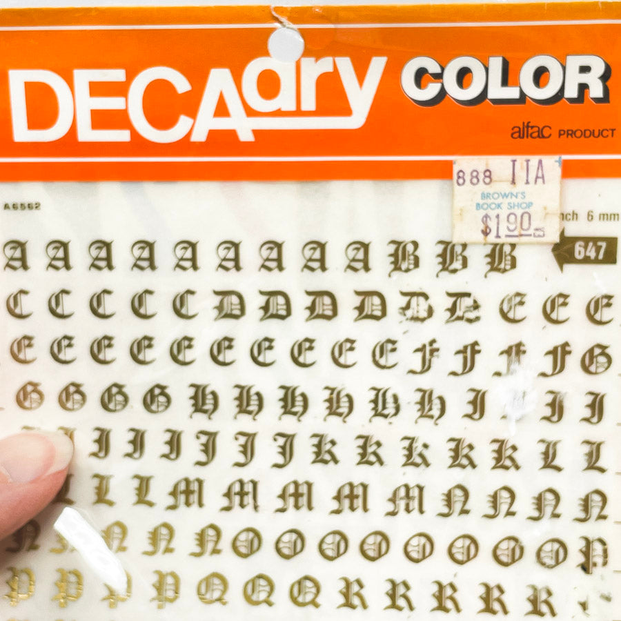 Vintage DecaDry Color Gothic Rub on Letters
