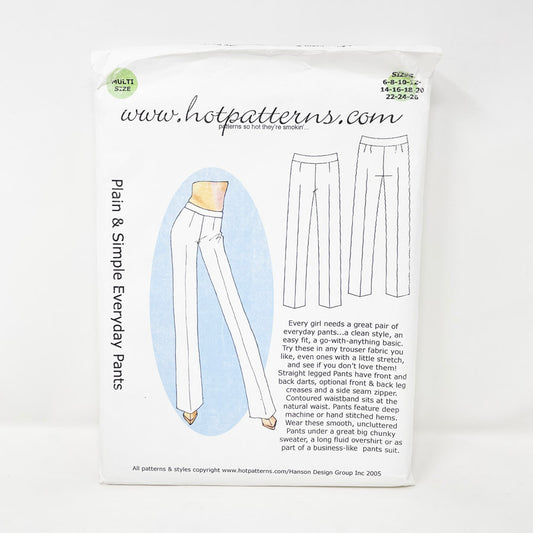 2005 HotPatterns Sewing Pattern Plain & Simple Everyday Pants Size 6 - 26