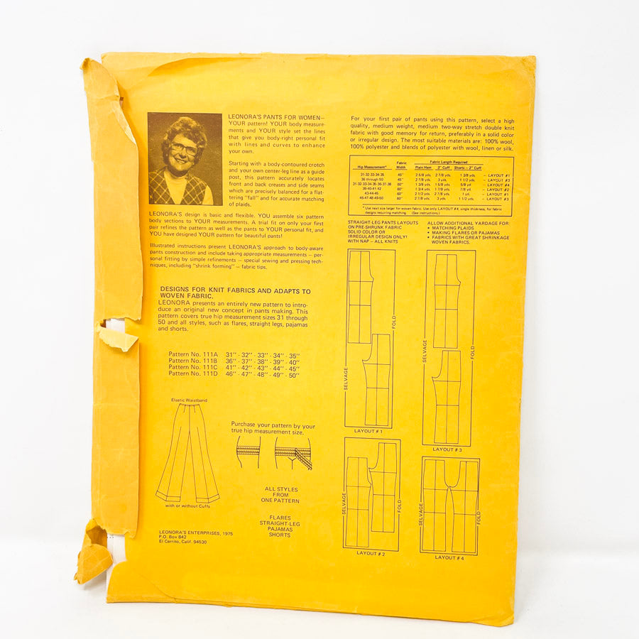 1975 Vintage Originals by Leonora's Sewing Pattern 111B For Hips 36" - 40"