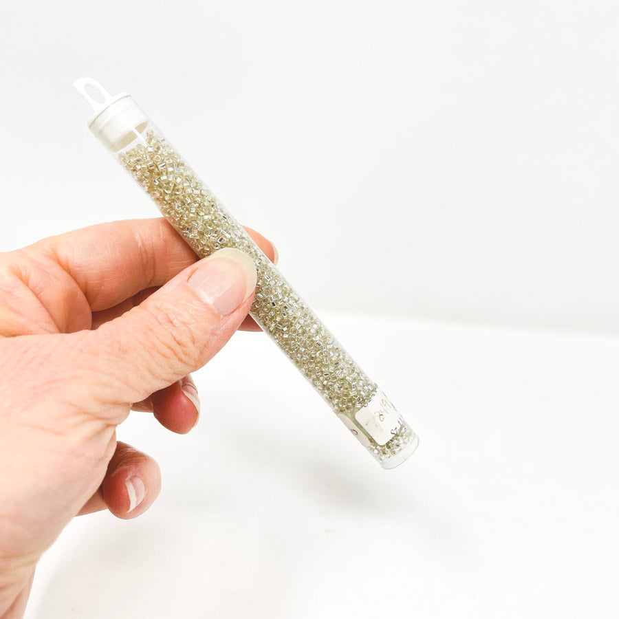 White Iridescent Seed Bead Tube