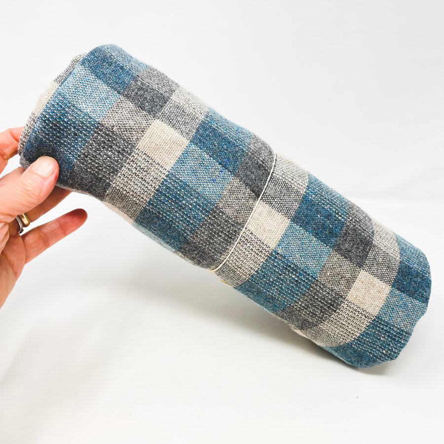 2 Yds x 55" Blue/White/Gray Plaid Wool/Wool Blend Fabric