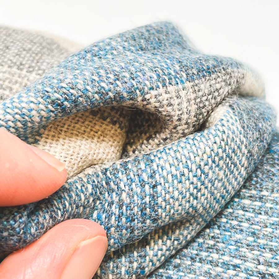 2 Yds x 55" Blue/White/Gray Plaid Wool/Wool Blend Fabric