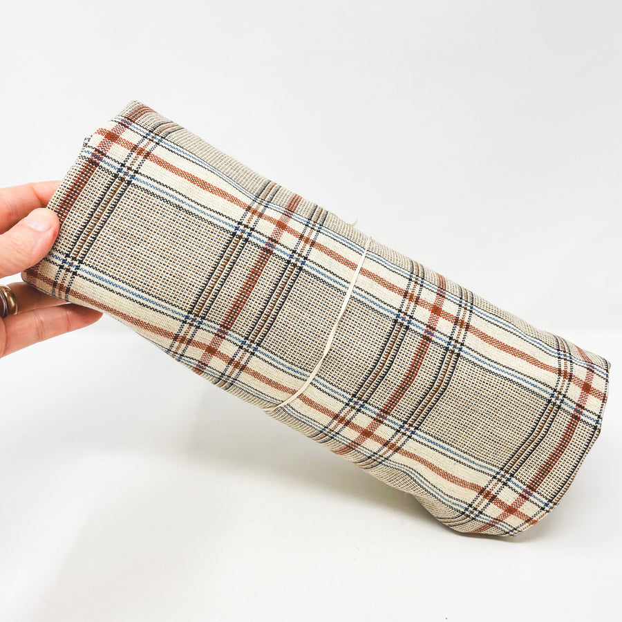 3 Yds x 60" Cream/Red/Black/Blue Plaid Wool Blend Fabric