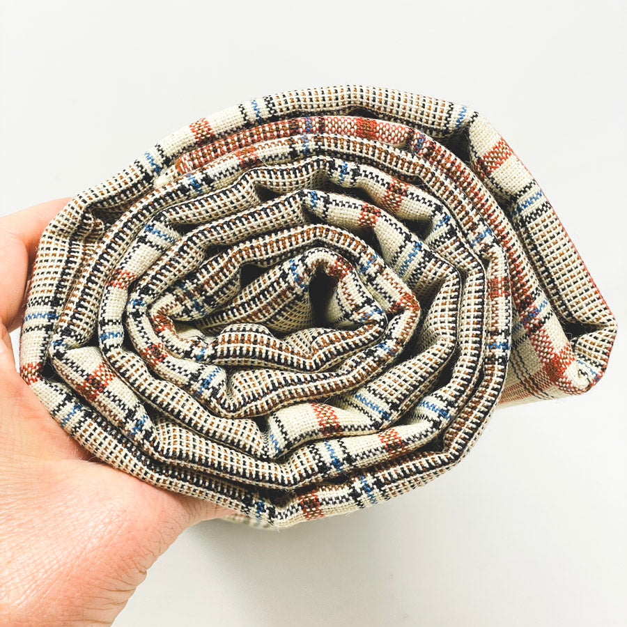 3 Yds x 60" Cream/Red/Black/Blue Plaid Wool Blend Fabric