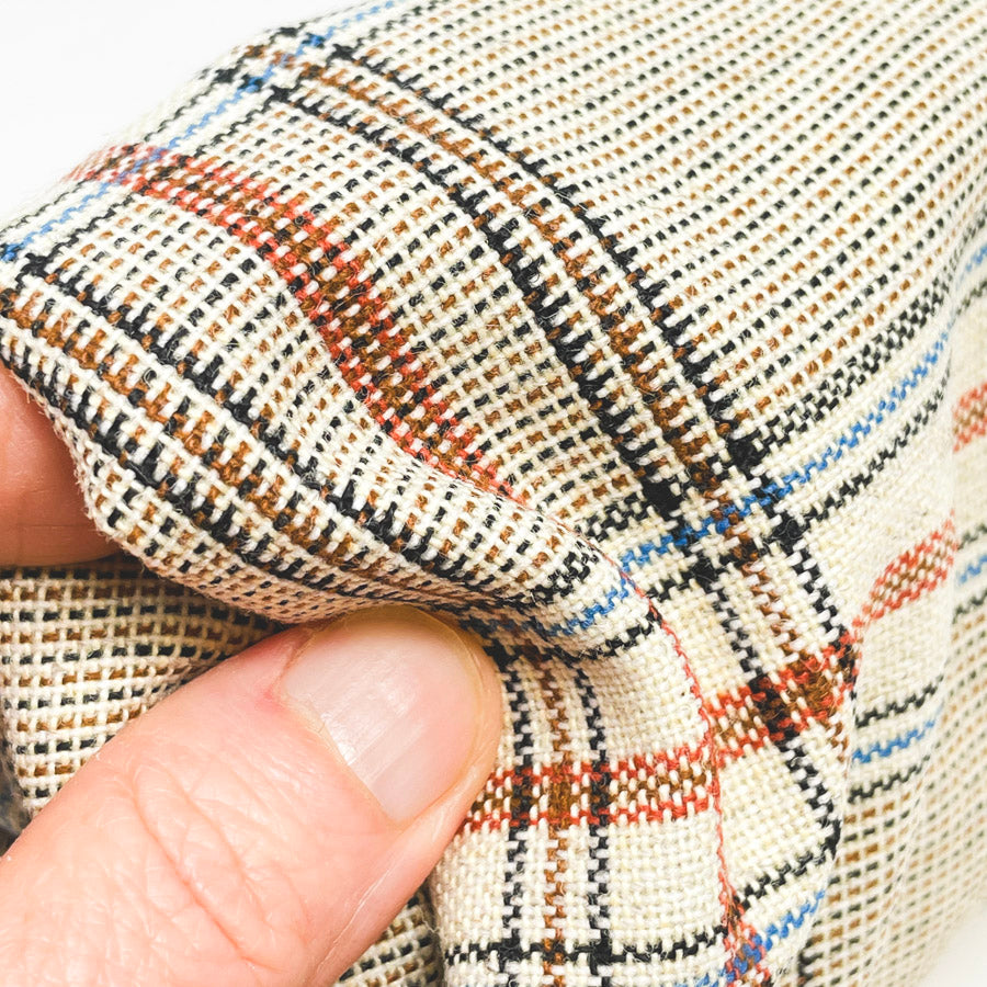 3 Yds x 60" Cream/Red/Black/Blue Plaid Wool Blend Fabric