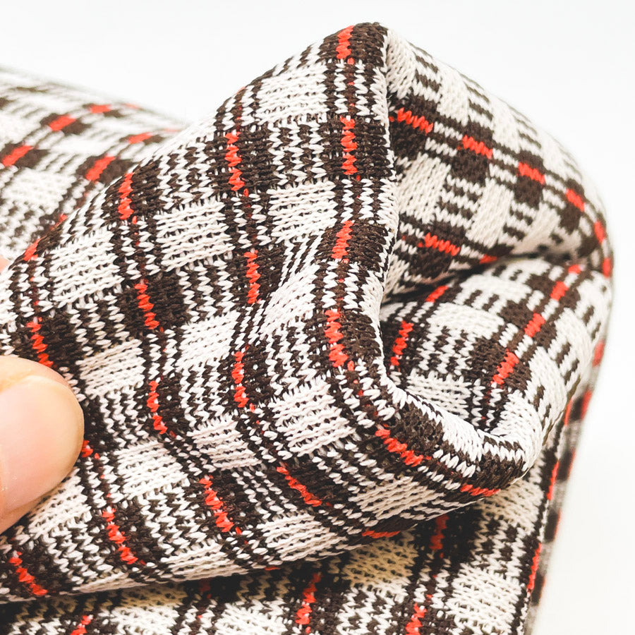 1.75 Yd x 60" Brown and Orange Gingham Mid-weight Polyester Stretch Fabric