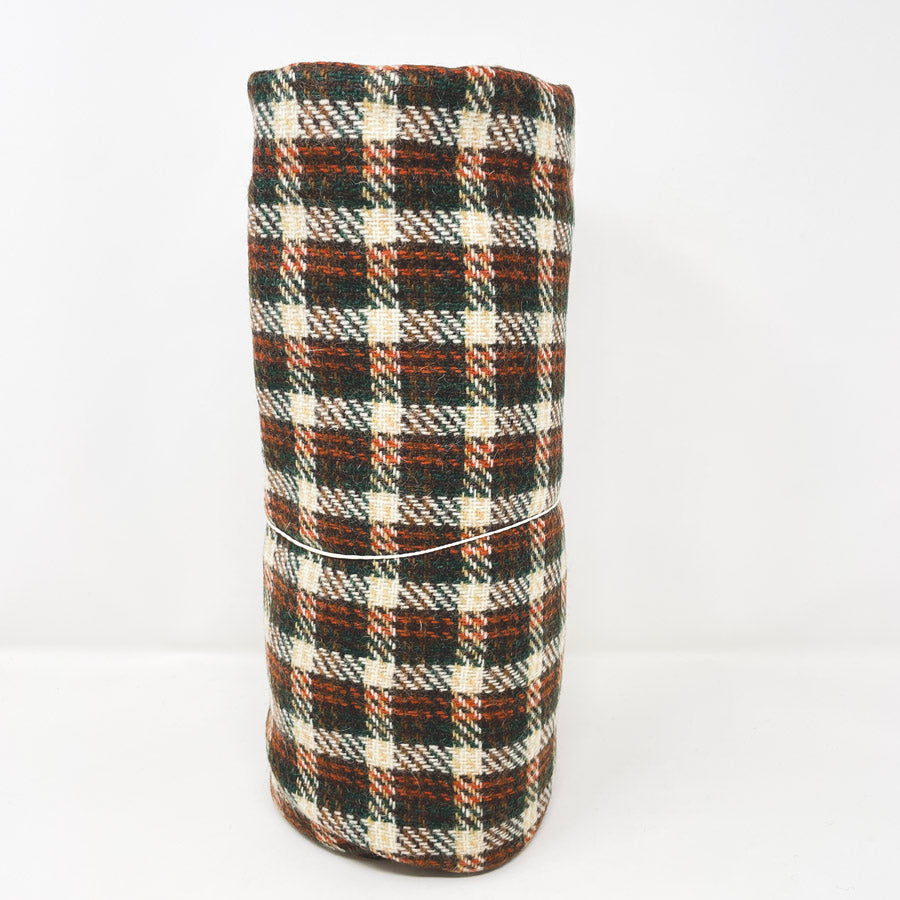 2 Yds x 60" Brown/Green/Orange Plaid Heavyweight Wool Fabric