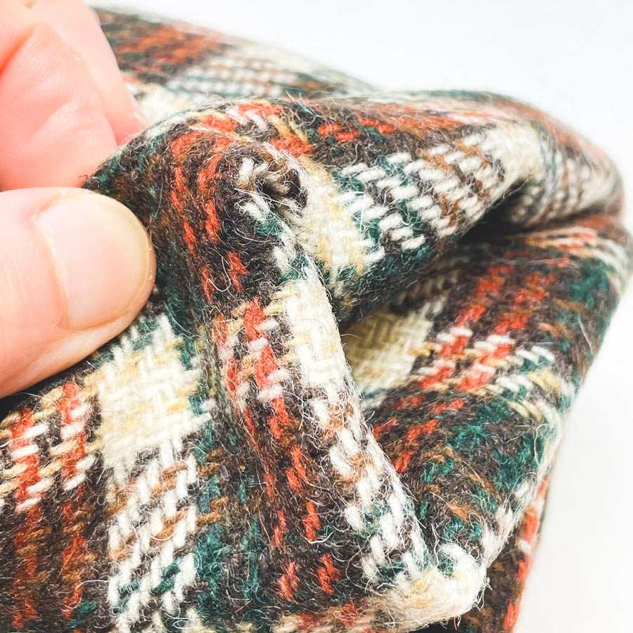 2 Yds x 60" Brown/Green/Orange Plaid Heavyweight Wool Fabric