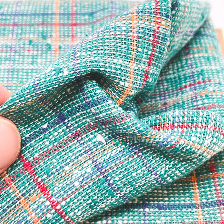 1.5 Yds x 45" Turquoise Rainbow Open-Weave Tweed Fabric