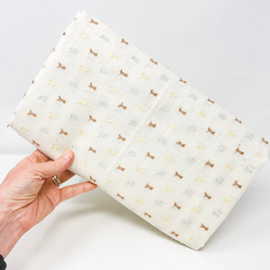 4 Yds x 45" Cream Open-Weave Cotton Fabric with Fringe Detail