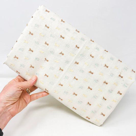 4 Yds x 45" Cream Open-Weave Cotton Fabric with Fringe Detail