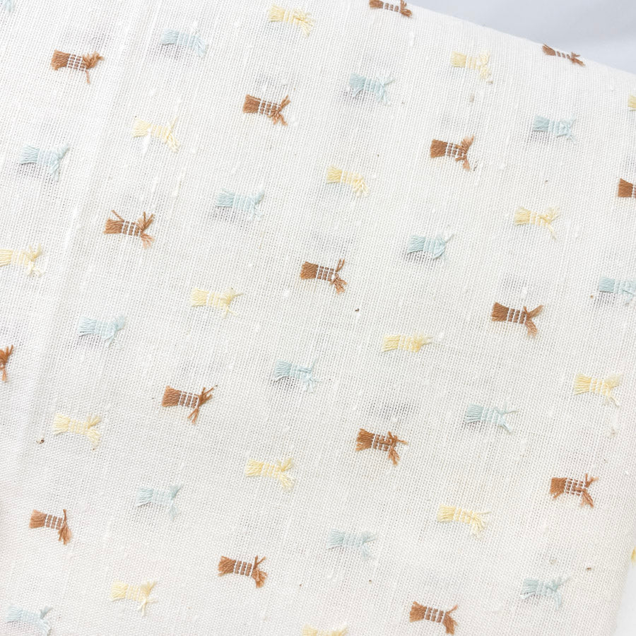 4 Yds x 45" Cream Open-Weave Cotton Fabric with Fringe Detail
