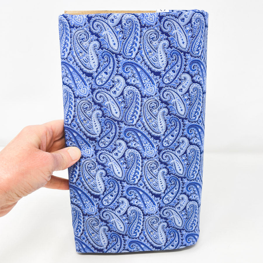 3 Yds x 42" Blue Paisley Cotton Fabric with Silver Accents from Northcott