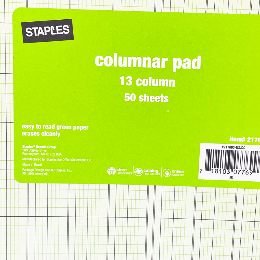 Staples 13 Column Pad