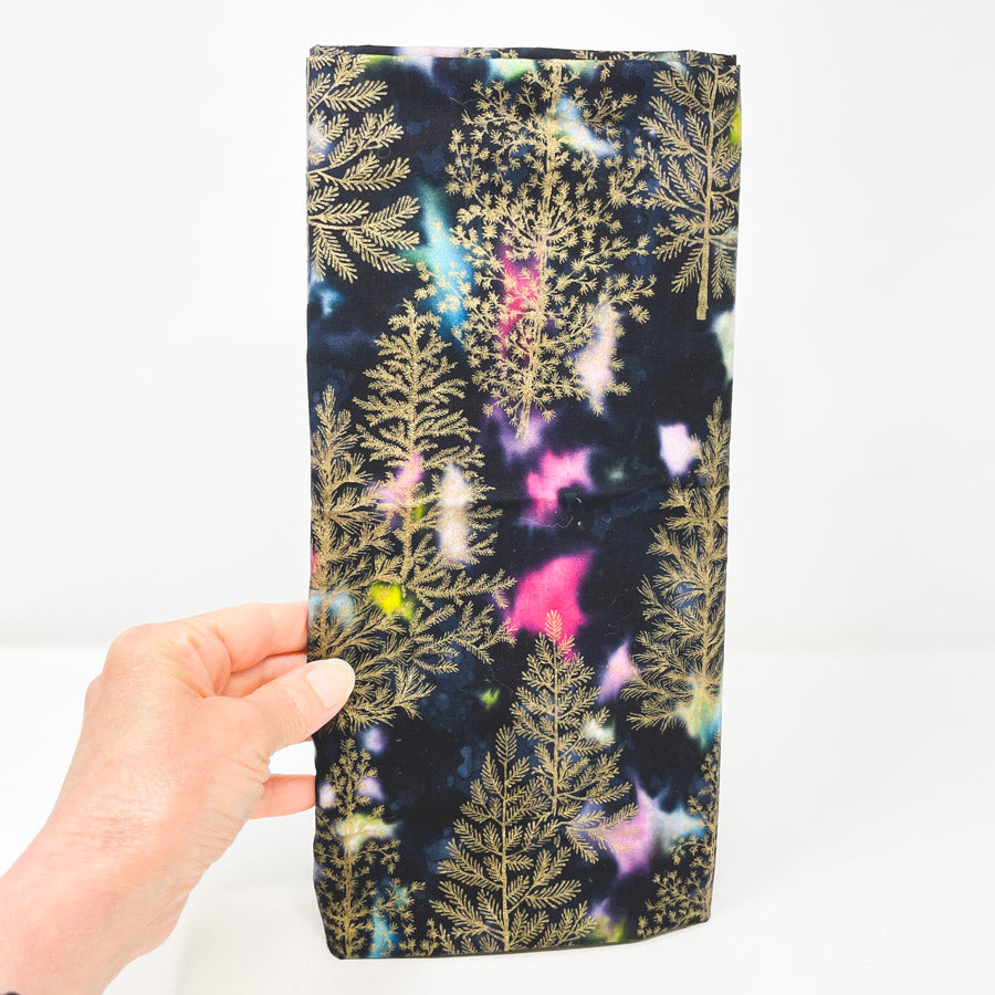 1 Yd x 42"  Midnight Batik with Gold Print Cotton Fabric