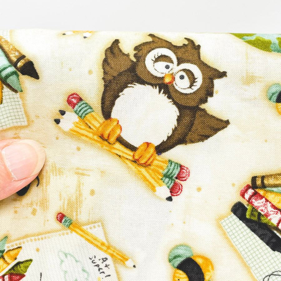 2.4 Yds x 44" School Days Owl Quilting Cotton Fabric