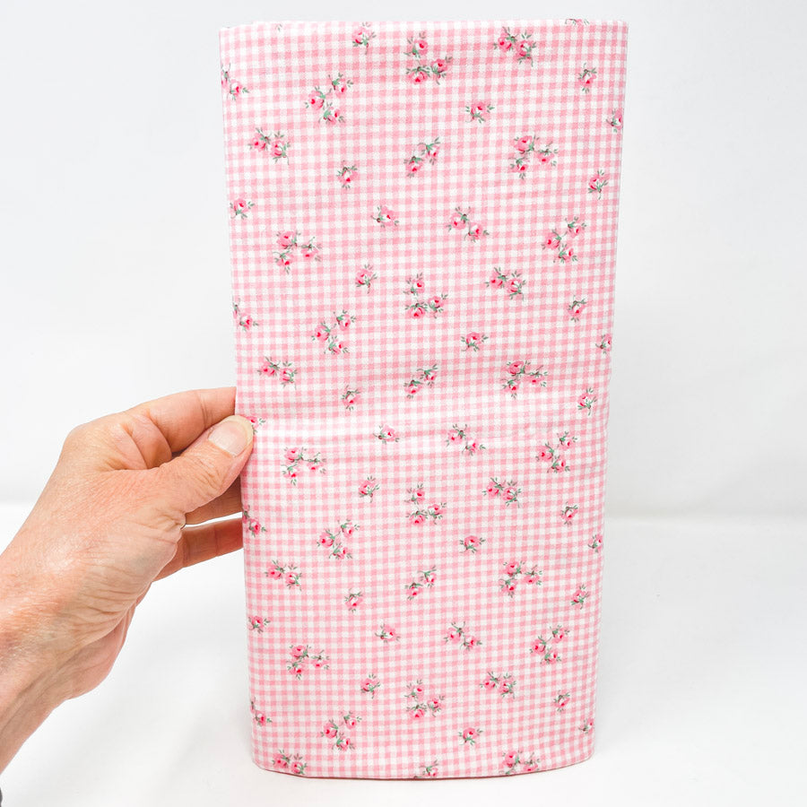 1 Yds x 44" Pink Floral Gingham Vintage Cotton Fabric