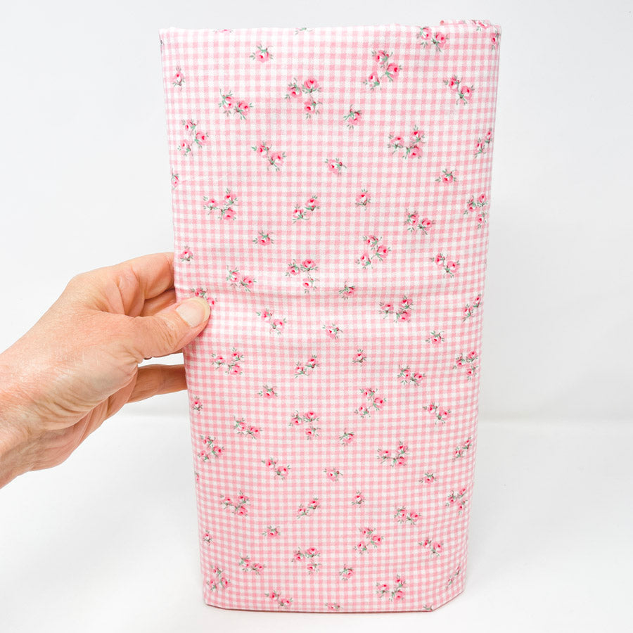 4 Yds x 44" Pink Floral Gingham Vintage Cotton Fabric