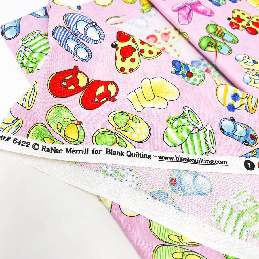 1 Yd x 44" Baby Shoe Print Cotton Quilting Fabric