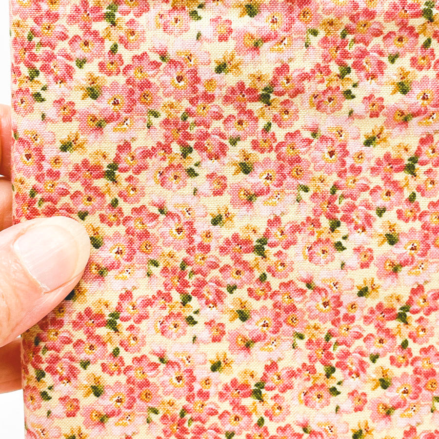 2 Yds x 42" Vintage Pink and Yellow Floral Cotton Fabric