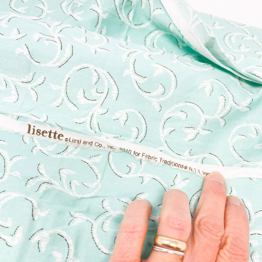 2 Yds x 42" Lisette Mint Flourish Cotton Fabric