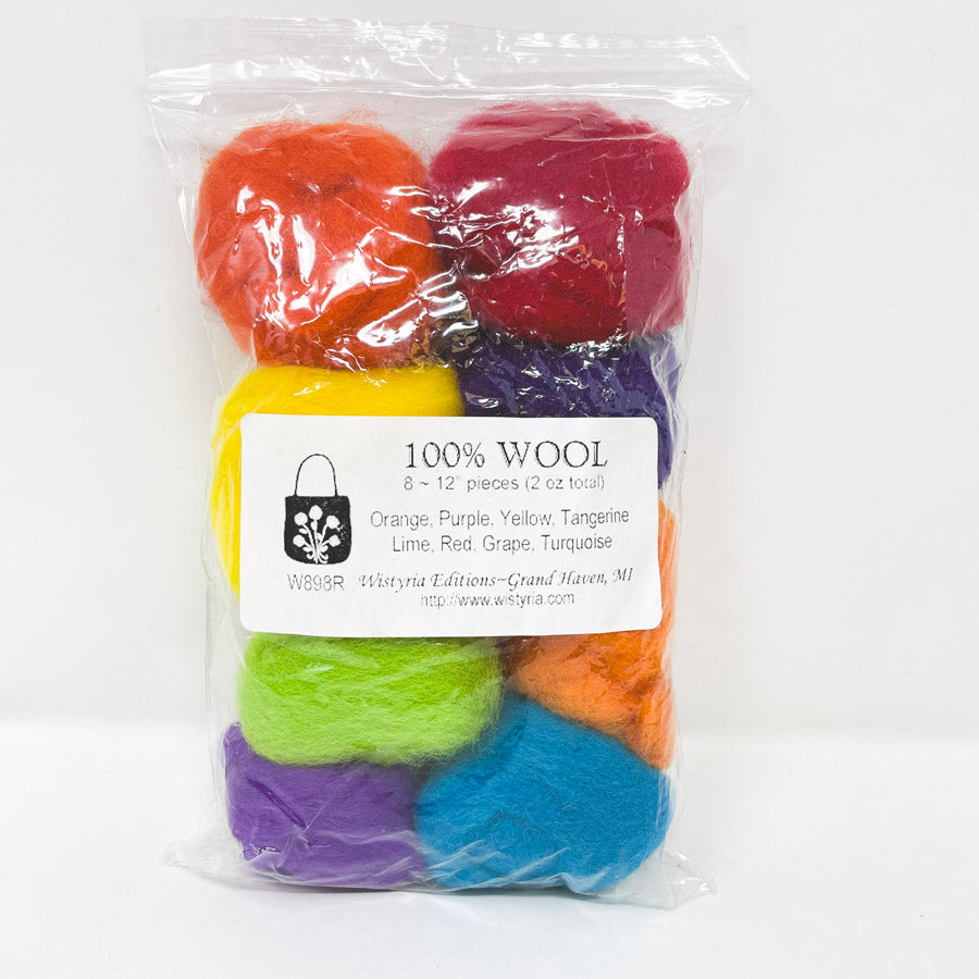 100% Wool Rainbow Roving Bundle