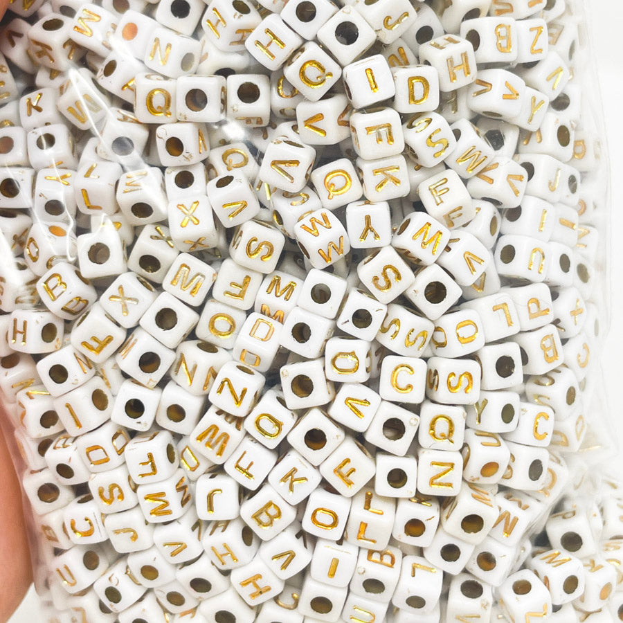 Plastic Gold & White Alphabet Beads
