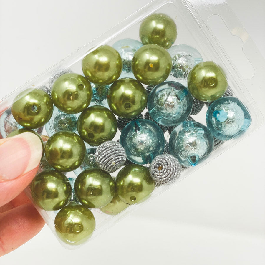 Blue, Green & Silver Plastic Bead Mix