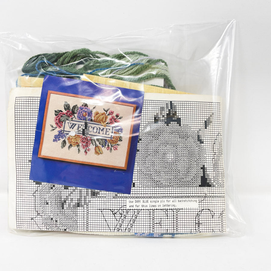 "Welcome" 12" x 16" Wool Counted Cross Stitch Kit - Started