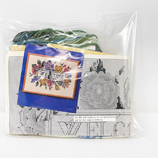 "Welcome" 12" x 16" Wool Counted Cross Stitch Kit - Started