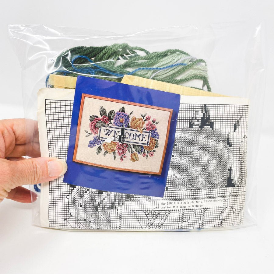 "Welcome" 12" x 16" Wool Counted Cross Stitch Kit - Started