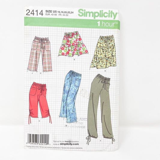 2010 Simplicity Sewing Pattern 2414 - Bottoms - Sizes 16-24