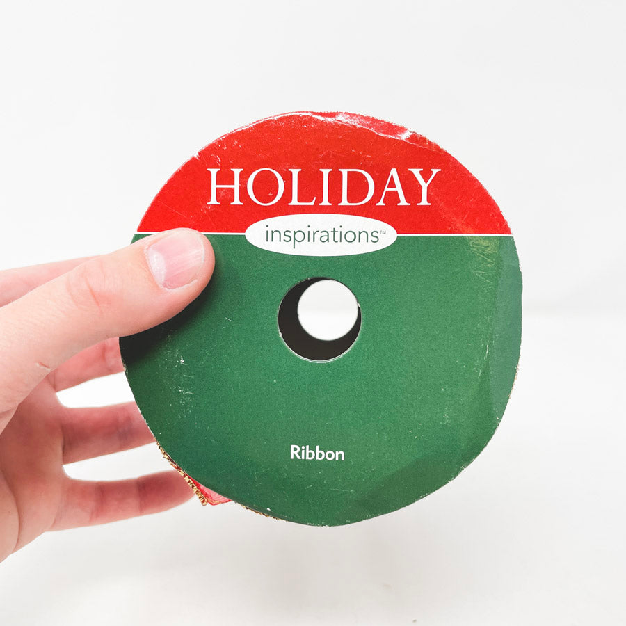 Red With Gold Scroll Holiday Wired Ribbon Roll