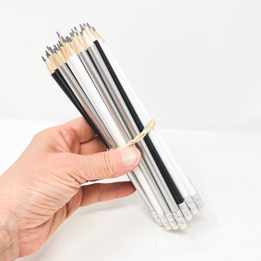 Black, White & Silver Wood Pencil Bundle
