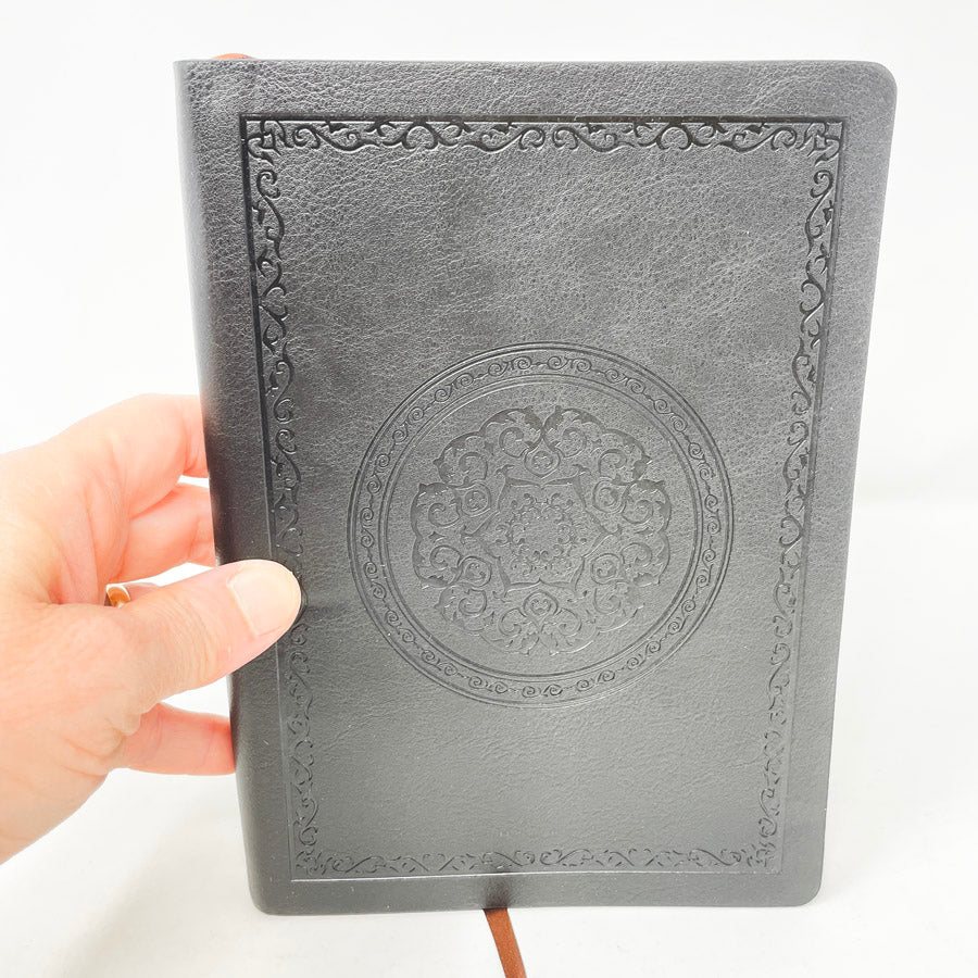 Black Faux Leather Undated Planner with Brown Painted Edges