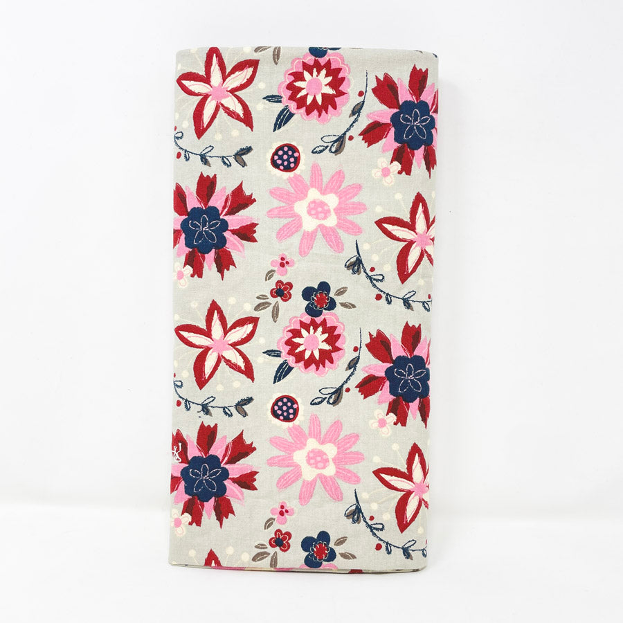 Appx 1 yd - Red/Pink/Blue Floral Cotton Fabric